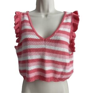 Madden NYC Crochet Y2K Ruffle Sleeve Crop Top Size L Coquette Festival Summer